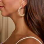 Σκουλαρίκια με μεγάλο κρίκο με στρώση από στρας χρυσά