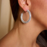 Σκουλαρίκια με μεγάλο κρίκο με στρώση από στρας ασημί