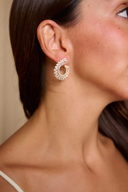 Σκουλαρίκια ημικυκλικά με στρας και κρυστάλλους χρυσά