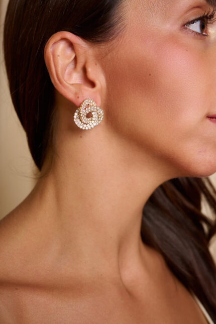 Σκουλαρίκια πλεξούδα με στρας χρυσά