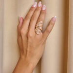 Δαχτυλίδι με διπλή βεντάλια από στρας σε σχήμα φύλλου χρυσό