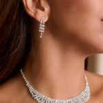 Σετ κολιέ με βροχή - σκουλαρίκια κρεμαστά με στρας ασημί