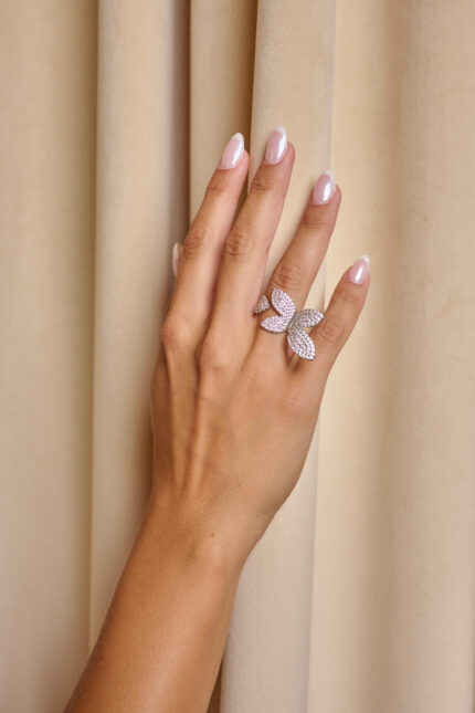 Δαχτυλίδι πεταλούδα με στρας ασημί