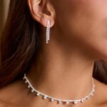 Σετ κολιέ - σκουλαρίκια κρεμαστά με στρας και κρυστάλλους ασημί