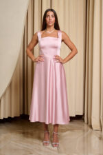 Φόρεμα midi σατέν με τιράντες baby pink