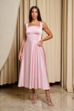 Φόρεμα midi σατέν με τιράντες baby pink