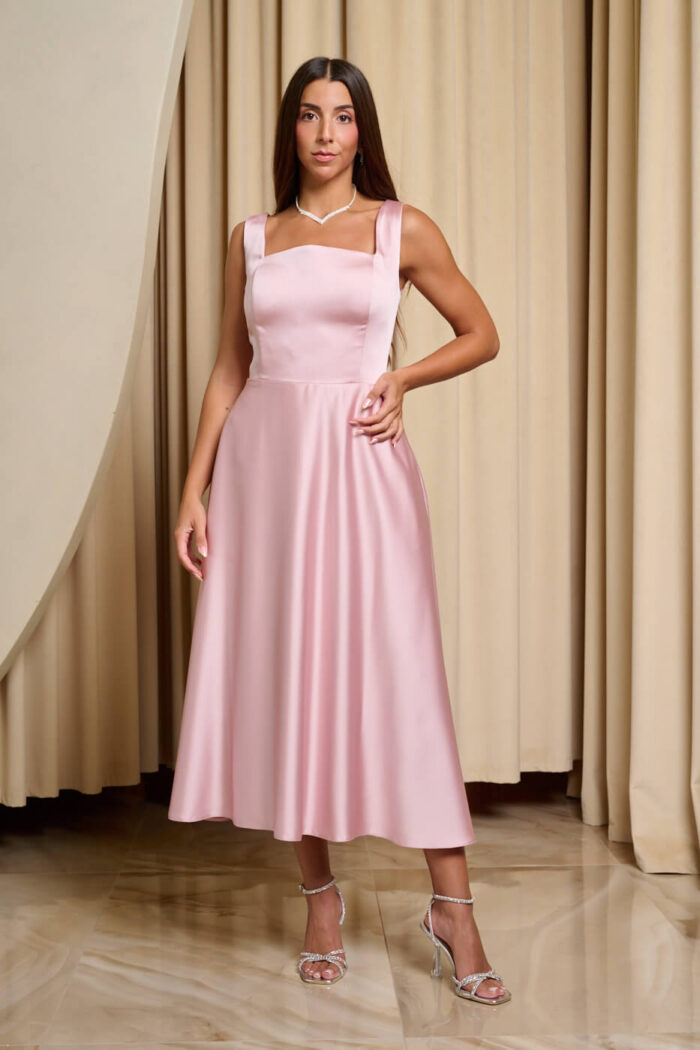 Φόρεμα midi σατέν με τιράντες baby pink