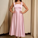 Φόρεμα midi σατέν με τιράντες baby pink