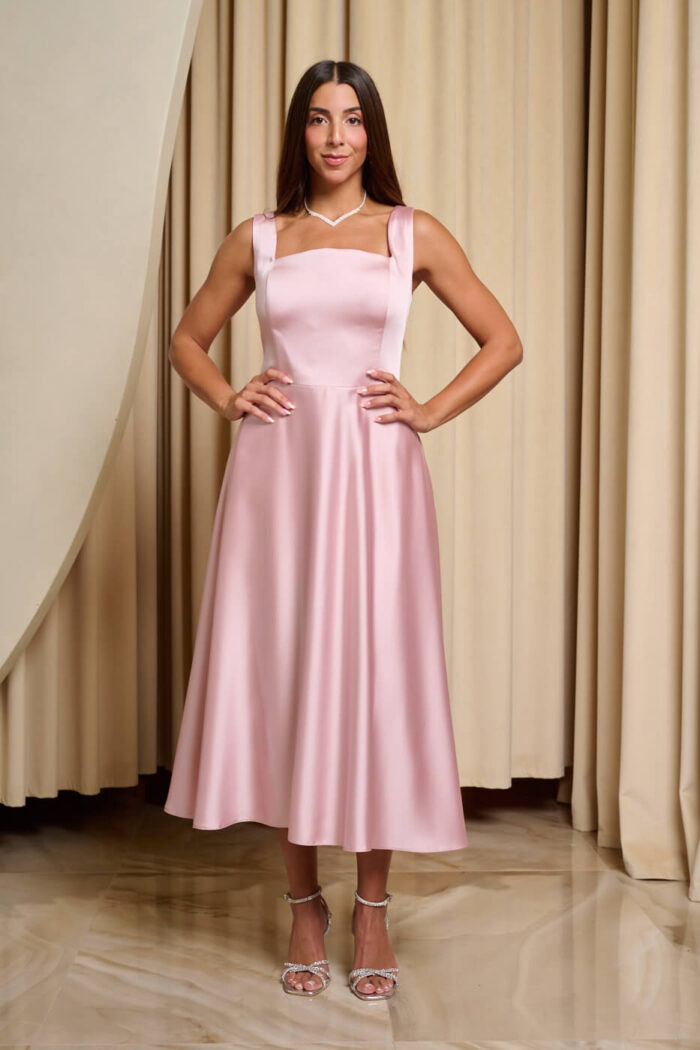 Φόρεμα midi σατέν με τιράντες baby pink