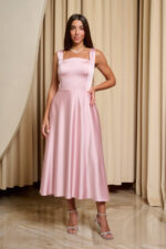 Φόρεμα midi σατέν με τιράντες baby pink