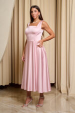 Φόρεμα midi σατέν με τιράντες baby pink