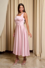 Φόρεμα midi σατέν με τιράντες baby pink