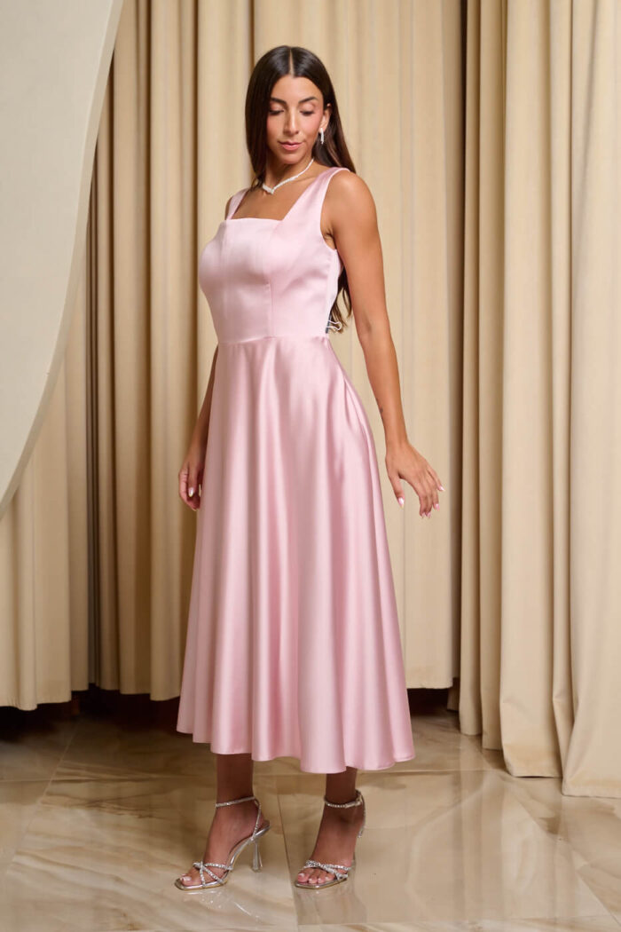 Φόρεμα midi σατέν με τιράντες baby pink