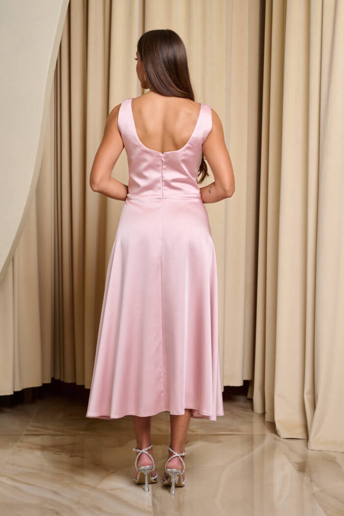Φόρεμα midi σατέν με τιράντες baby pink