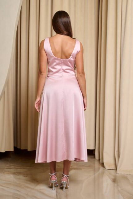 Φόρεμα midi σατέν με τιράντες baby pink