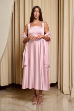 Φόρεμα midi σατέν με τιράντες baby pink