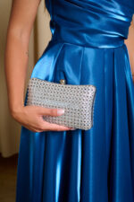Tσάντα clutch με κρύσταλλα ασημί