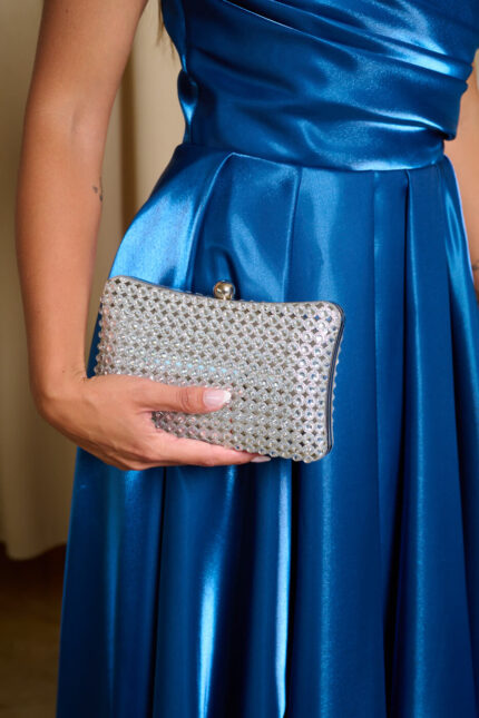 Tσάντα clutch με κρύσταλλα ασημί