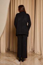 Σετ πλεκτό μπλούζα mock neck - παντελόνι μαύρο