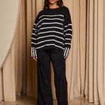 Σετ πλεκτό μπλούζα - παντελόνι ριγέ ασπρόμαυρο