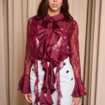 Πουκάμισο δαντελένιο με φραμπαλά γιακά μπορντό