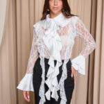 Πουκάμισο δαντελένιο με φραμπαλά γιακά λευκό