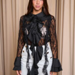 Πουκάμισο δαντελένιο με φραμπαλά γιακά μαύρο