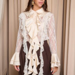 Πουκάμισο δαντελένιο με φραμπαλά γιακά μπεζ