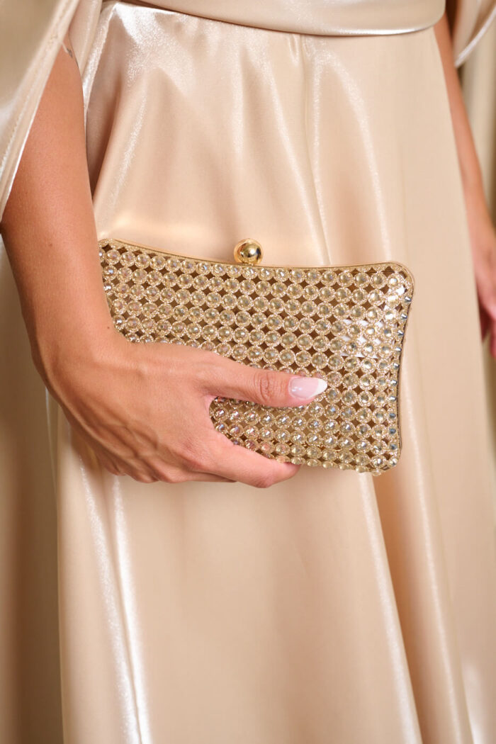 Tσάντα clutch με κρύσταλλα χρυσή - Image 2