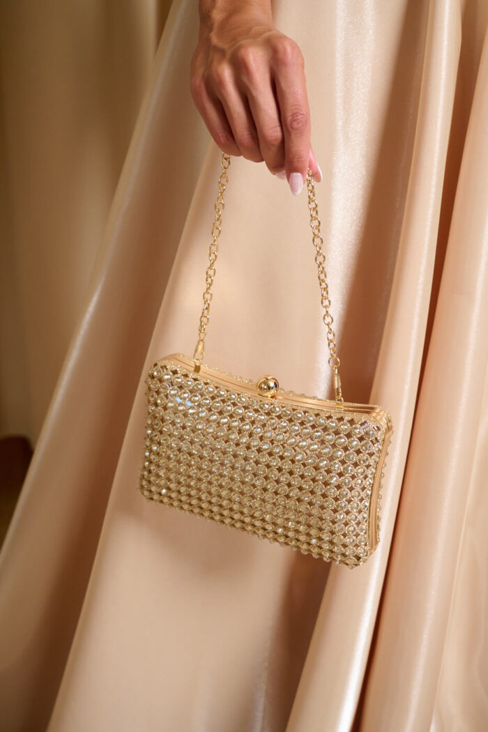Tσάντα clutch με κρύσταλλα χρυσή - Image 3