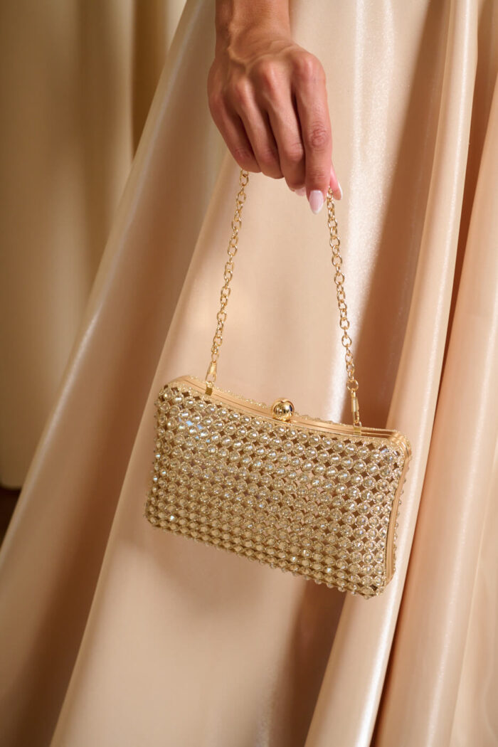 Tσάντα clutch με κρύσταλλα χρυσή - Image 4