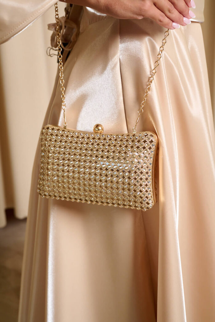 Tσάντα clutch με κρύσταλλα χρυσή - Image 5