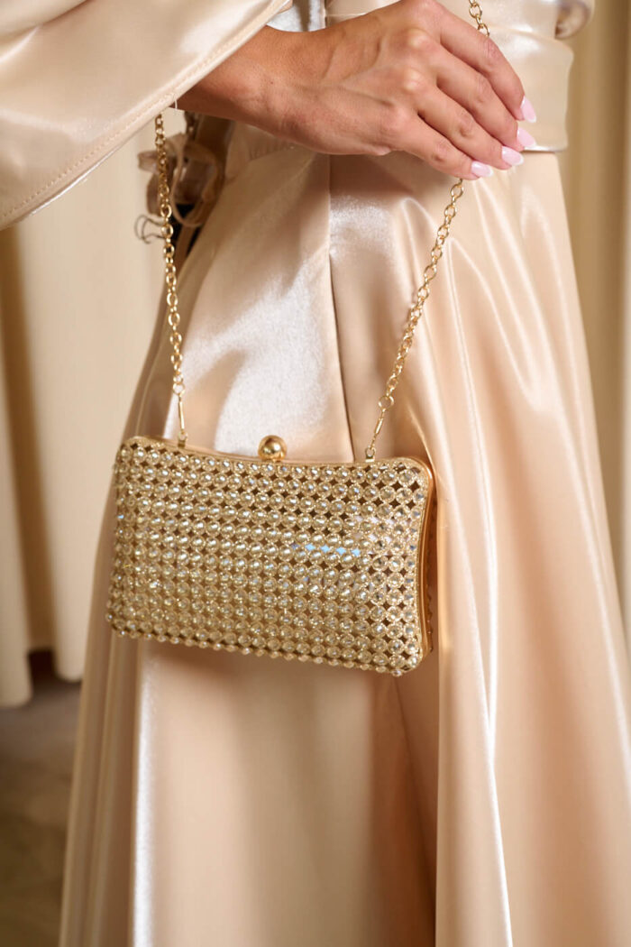 Tσάντα clutch με κρύσταλλα χρυσή - Image 6