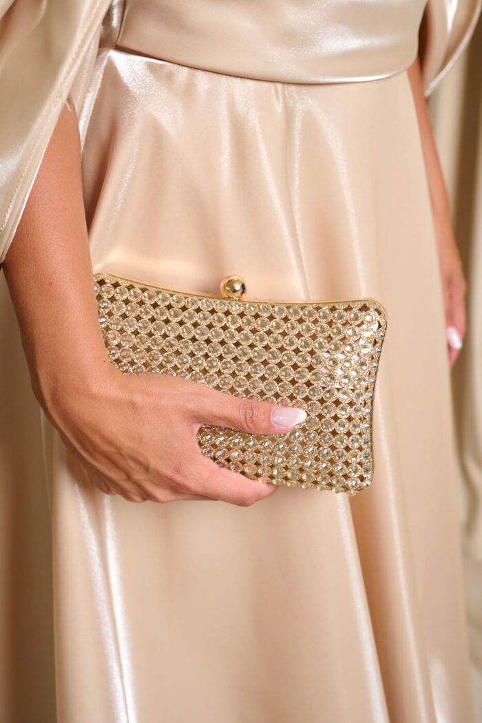 Tσάντα clutch με κρύσταλλα χρυσή