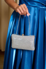 Tσάντα clutch με κρύσταλλα ασημί - Image 3