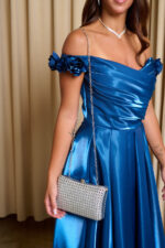 Tσάντα clutch με κρύσταλλα ασημί - Image 5