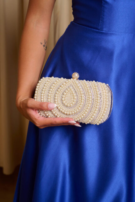 Tσάντα clutch με Πέρλες και Κρύσταλλα Χρυσή