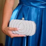 Tσάντα clutch με Πέρλες και Κρύσταλλα Ασημί
