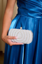Tσάντα clutch με Πέρλες και Κρύσταλλα Ασημί