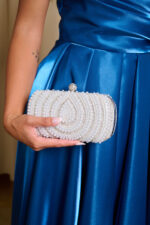 Tσάντα clutch με Πέρλες και Κρύσταλλα Ασημί - Image 2