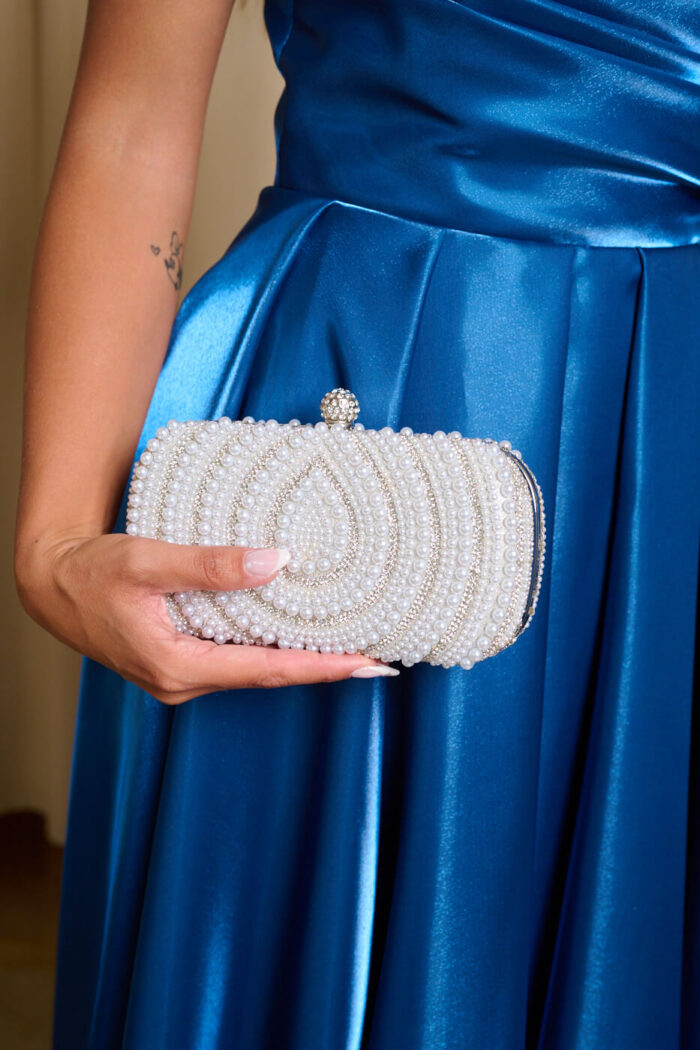 Tσάντα clutch με Πέρλες και Κρύσταλλα Ασημί - Image 2