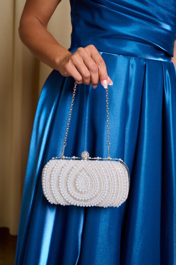 Tσάντα clutch με Πέρλες και Κρύσταλλα Ασημί - Image 3