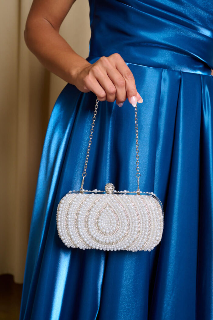 Tσάντα clutch με Πέρλες και Κρύσταλλα Ασημί - Image 4