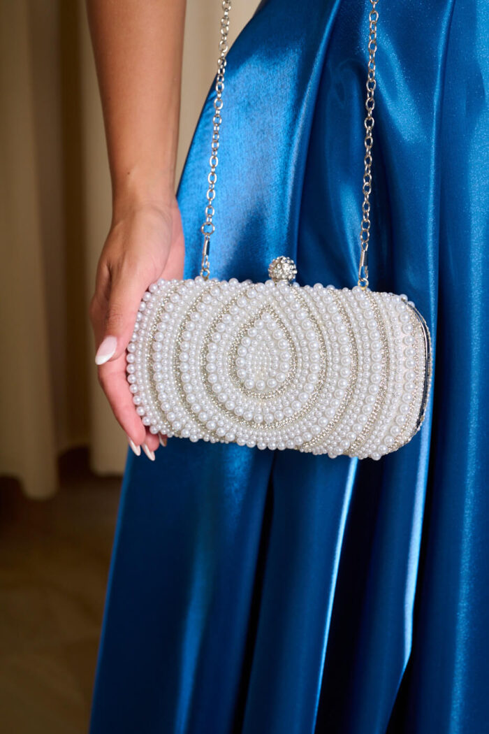 Tσάντα clutch με Πέρλες και Κρύσταλλα Ασημί - Image 5