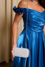 Tσάντα clutch με Πέρλες και Κρύσταλλα Ασημί - Image 6