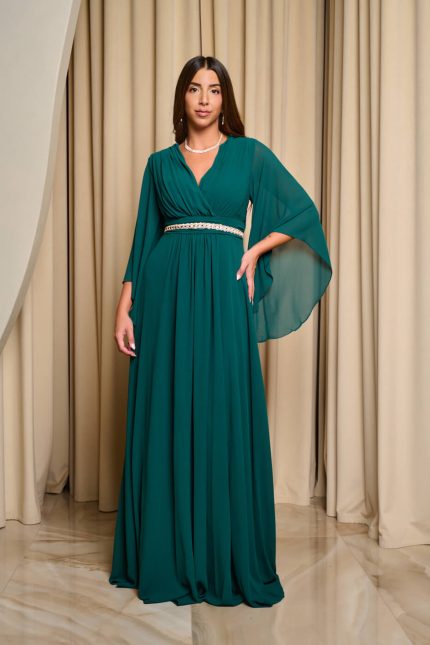 Φόρεμα maxi κρουαζέ κυπαρισσί