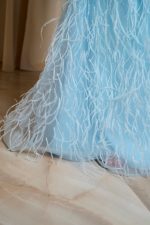 Φόρεμα maxi με κεντημένα στο χέρι στρας και feathers baby blue