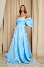 Φόρεμα maxi ταφτάς γυαλιστερός με balloon μανίκια baby blue - Image 6