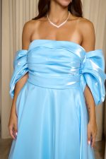 Φόρεμα maxi ταφτάς γυαλιστερός με balloon μανίκια baby blue - Image 8