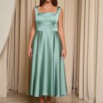 Φόρεμα midi σατέν με τιράντες μέντα